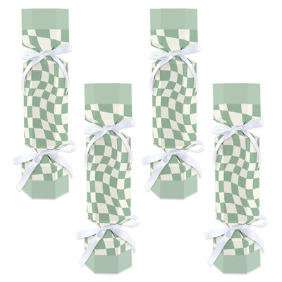 Sage Green Checkered Party - No Snap Party Table Favors - DIY Cracker Boxes - Set of 12