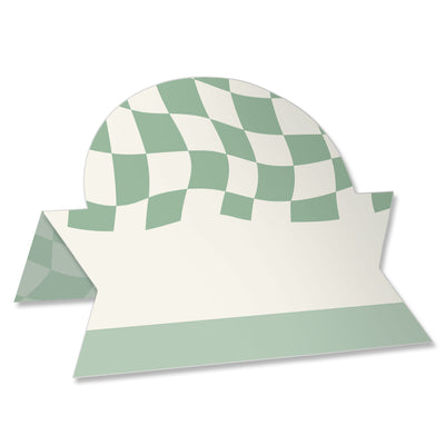 Sage Green Checkered Party - Tent Buffet Card - Table Setting Name Place Cards - Set of 24