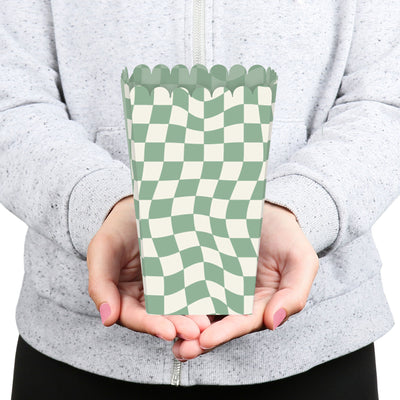 Sage Green Checkered Party - Favor Popcorn Treat Boxes - Set of 12