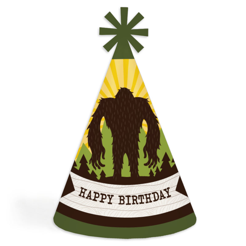 Sasquatch Crossing - Cone Happy Birthday Party Hats for Kids and Adults - Set of 8 (Standard Size)