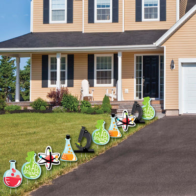 Scientist Lab - Beaker Atom Microscope Lawn Decorations - Outdoor Mad Science Baby Shower or Birthday Party Yard Decorations - 10 Piece