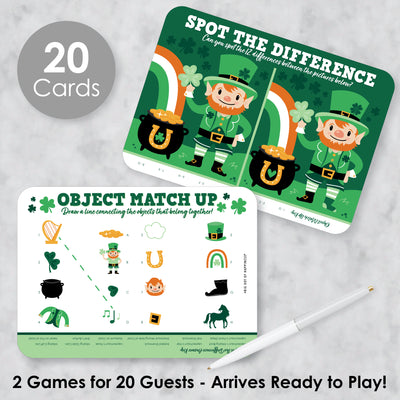 Shamrock St. Patrick's Day - 2-in-1 Saint Paddy’s Day Party Cards - Activity Duo Games - Set of 20