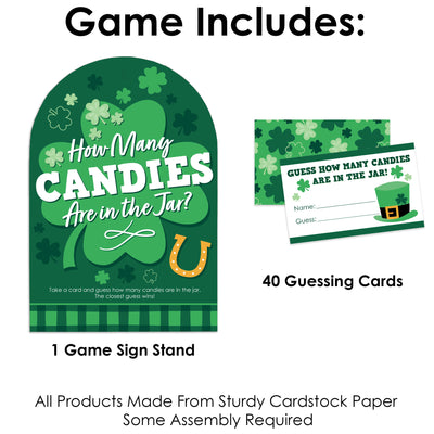 Shamrock St. Patrick's Day - How Many Candies Saint Paddy’s Day Party Game - 1 Stand and 40 Cards - Candy Guessing Game
