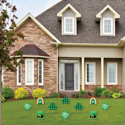 Shamrock St. Patrick's Day - Hat, Rainbow Lawn Decorations - Outdoor Saint Paddy's Day Party Yard Decorations - 10 Piece
