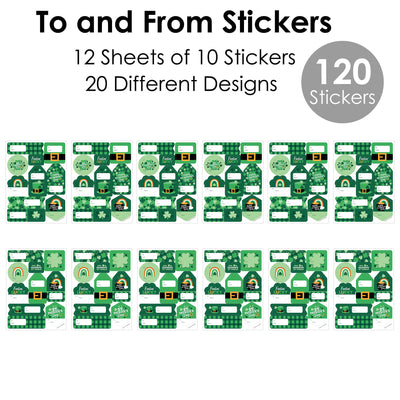 Shamrock St. Patrick's Day - Assorted Saint Paddy’s Day Party Gift Tag Labels - To and From Stickers - 12 Sheets - 120 Stickers