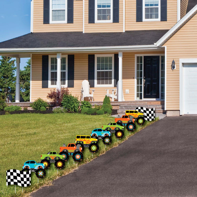 Smash and Crash - Monster Truck - Lawn Decorations - Outdoor Boy Birthday Party Yard Decorations - 10 Piece