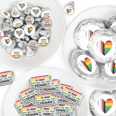 So Many Ways to Be Human - Mini Candy Bar Wrappers, Round Candy Stickers and Circle Stickers - Pride Party Candy Favor Sticker Kit - 304 Pieces