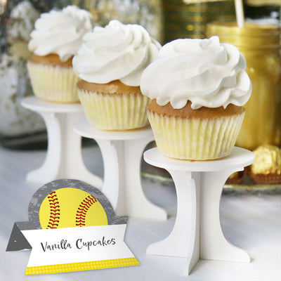 Grand Slam - Fastpitch Softball - Birthday Party or Baby Shower Tent Buffet Card - Table Setting Name Place Cards - Set of 24