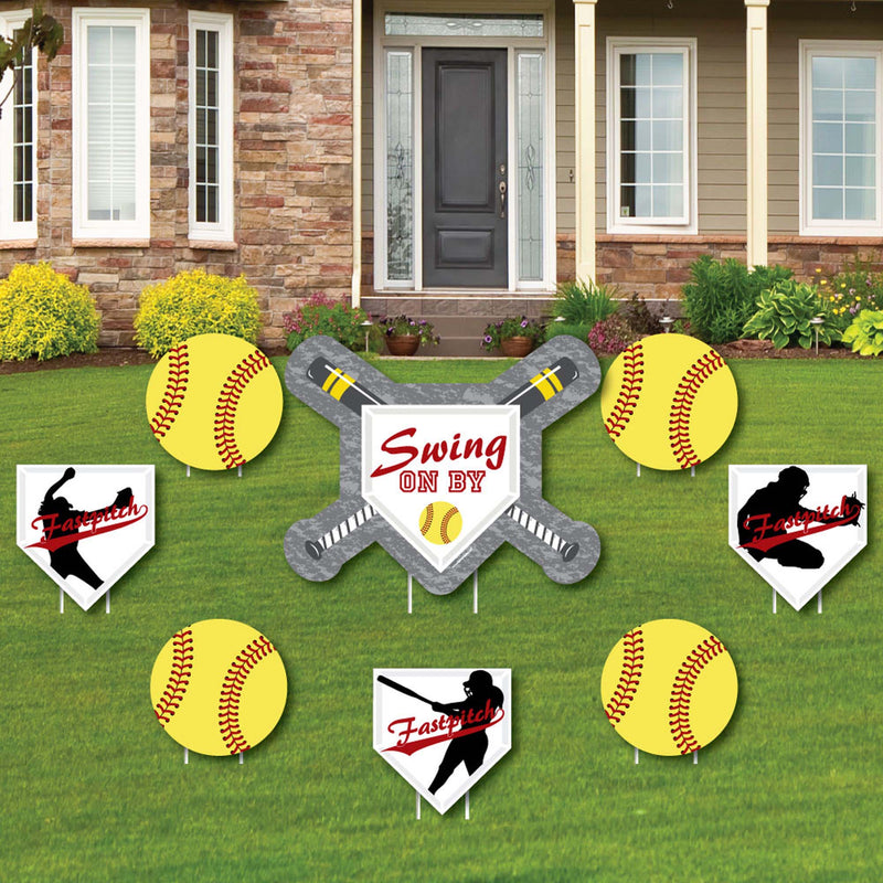 Grand Slam - Fastpitch Softball - Yard Sign & Outdoor Lawn Decorations - Baby Shower or Birthday Party Yard Signs - Set of 8