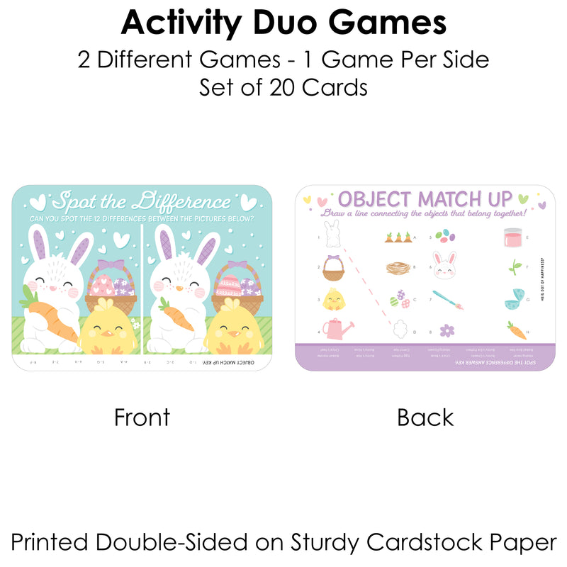Spring Easter Bunny - 2-in-1 Happy Easter Party Cards - Activity Duo Games - Set of 20