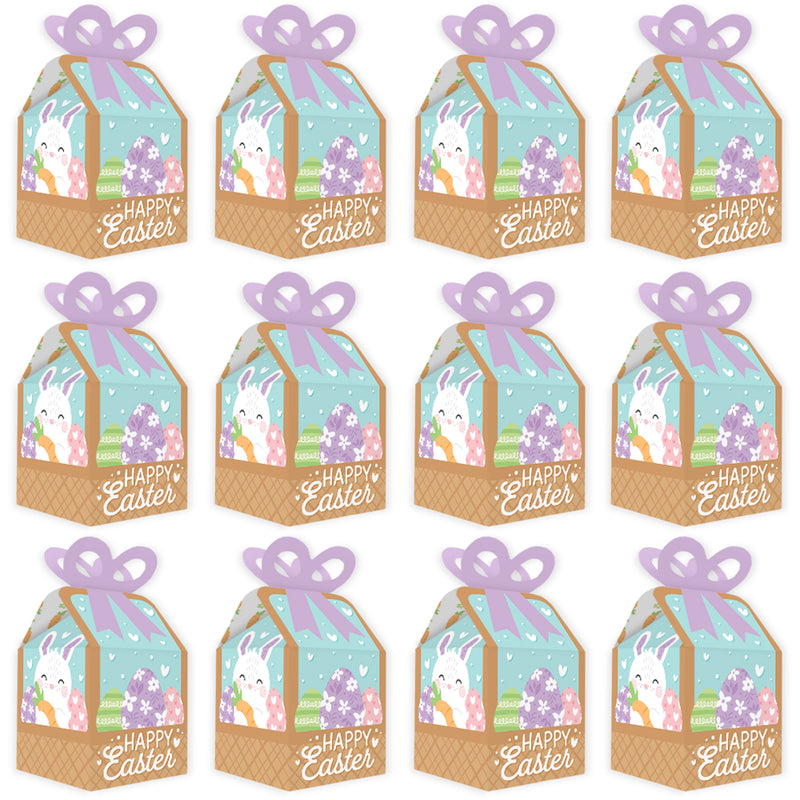 Spring Easter Bunny - Square Favor Gift Boxes - Happy Easter Party Bow Boxes - Set of 12