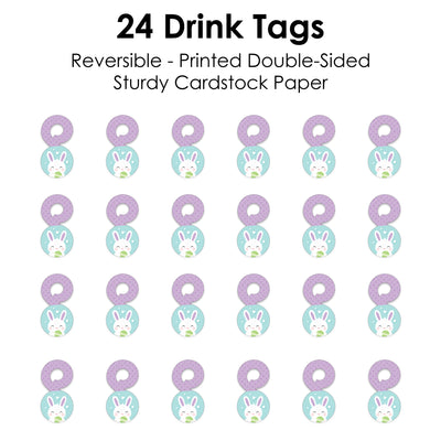 Spring Easter Bunny - Happy Easter Party Paper Beverage Markers for Glasses - Drink Tags - Set of 24