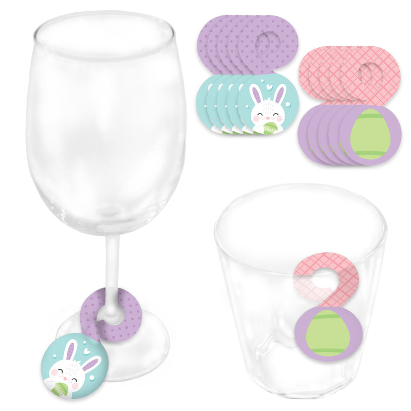 Spring Easter Bunny - Happy Easter Party Paper Beverage Markers for Glasses - Drink Tags - Set of 24