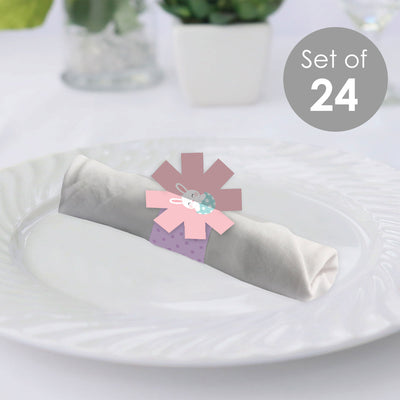Spring Easter Bunny - Happy Easter Party Paper Napkin Holder - Napkin Rings - Set of 24