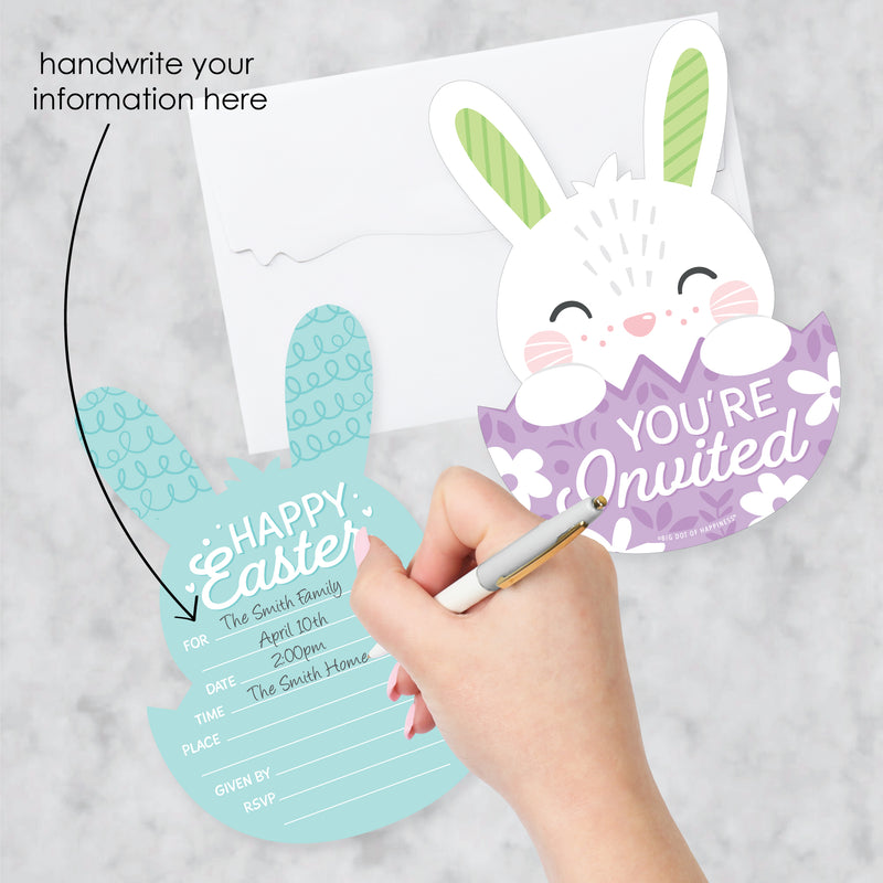 Spring Easter Bunny - Shaped Fill-In Invitations - Happy Easter Party Invitation Cards with Envelopes - Set of 12