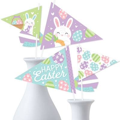 Spring Easter Bunny - Triangle Happy Easter Party Photo Props - Pennant Flag Centerpieces - Set of 20