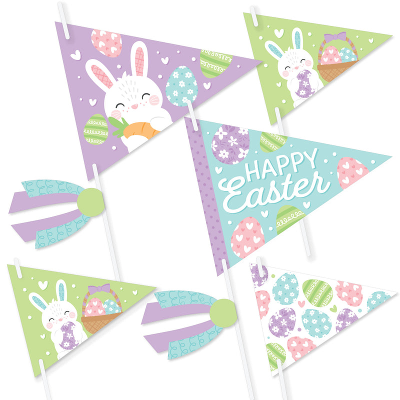 Spring Easter Bunny - Triangle Happy Easter Party Photo Props - Pennant Flag Centerpieces - Set of 20