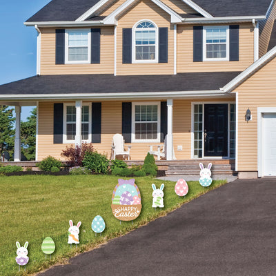 Spring Easter Bunny - Yard Sign and Outdoor Lawn Decorations - Happy Easter Party Yard Signs - Set of 8