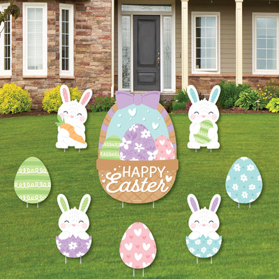 Spring Easter Bunny - Yard Sign and Outdoor Lawn Decorations - Happy Easter Party Yard Signs - Set of 8