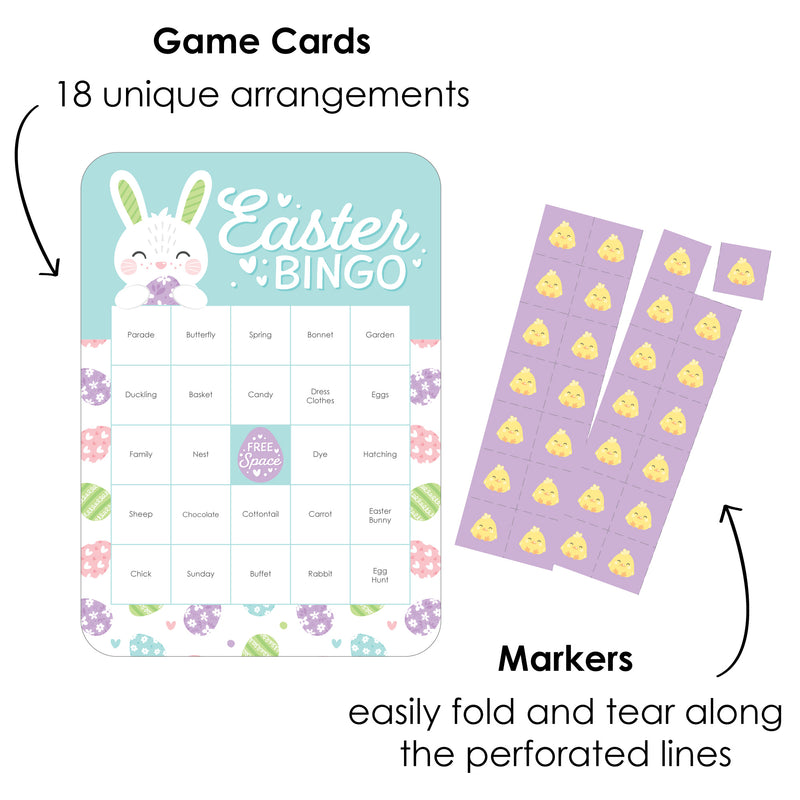 Spring Easter Bunny - Bingo Cards and Markers - Happy Easter Party Bingo Game - Set of 18