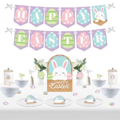 Spring Easter Bunny - DIY Happy Easter Party Signs - Snack Bar Decorations Kit - 50 Pieces