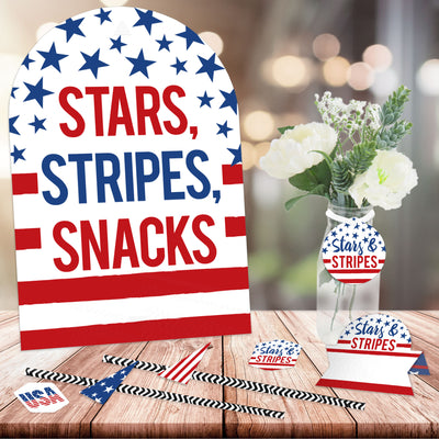 Stars & Stripes - DIY Patriotic Party Signs - Snack Bar Decorations Kit - 50 Pieces