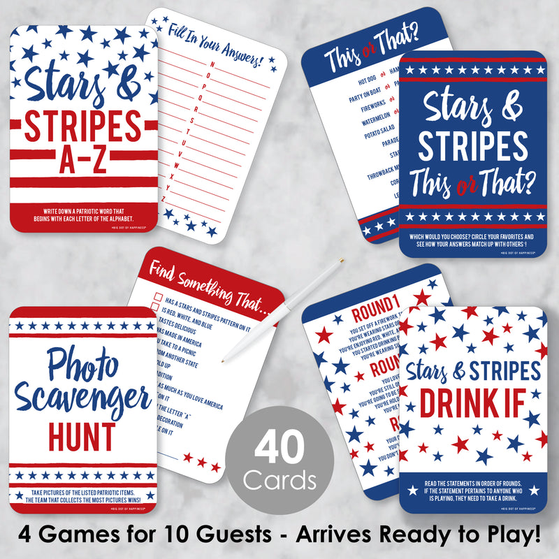 Stars & Stripes - 4 Patriotic Party Games - 10 Cards Each - Gamerific Bundle
