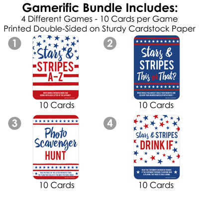 Stars & Stripes - 4 Patriotic Party Games - 10 Cards Each - Gamerific Bundle