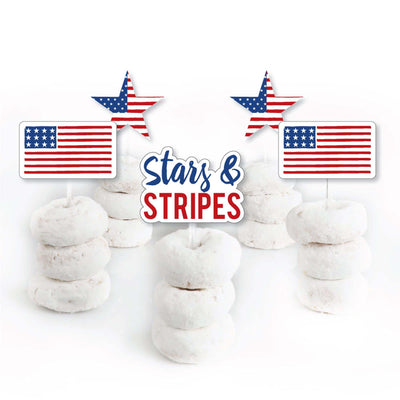 Stars and Stripes - Dessert Cupcake Toppers - Memorial Day, 4th of July and Labor Day USA Patriotic Party Clear Treat Picks - Set of 24