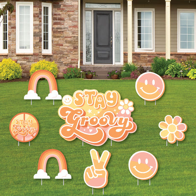 Stay Groovy - Yard Sign and Outdoor Lawn Decorations - Boho Hippie Party Yard Signs - Set of 8