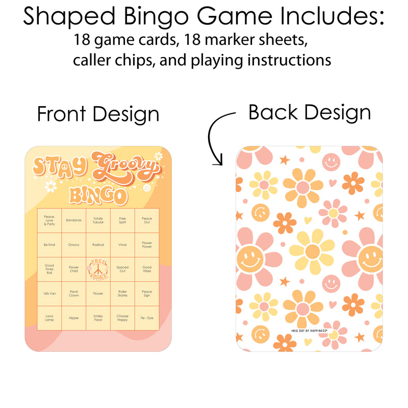 Stay Groovy - Bingo Cards and Markers - Boho Hippie Birthday Party Bingo Game - Set of 18