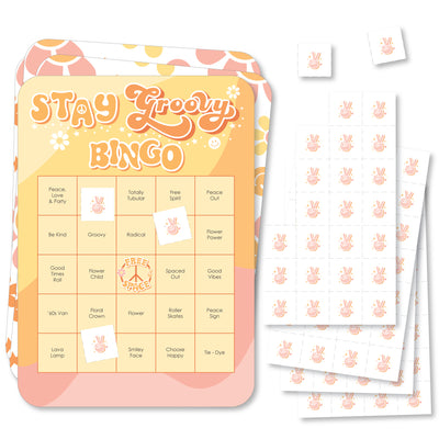 Stay Groovy - Bingo Cards and Markers - Boho Hippie Birthday Party Bingo Game - Set of 18