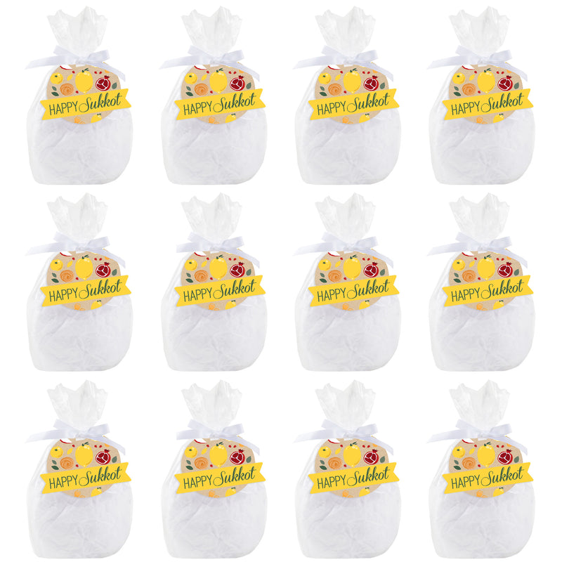 Sukkot - Sukkah Jewish Holiday Clear Goodie Favor Bags - Treat Bags With Tags - Set of 12