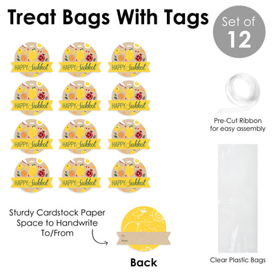 Sukkot - Sukkah Jewish Holiday Clear Goodie Favor Bags - Treat Bags With Tags - Set of 12