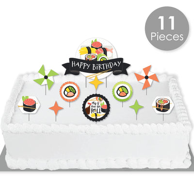Let's Roll - Sushi - Japanese Birthday Party Cake Decorating Kit - Happy Birthday Cake Topper Set - 11 Pieces