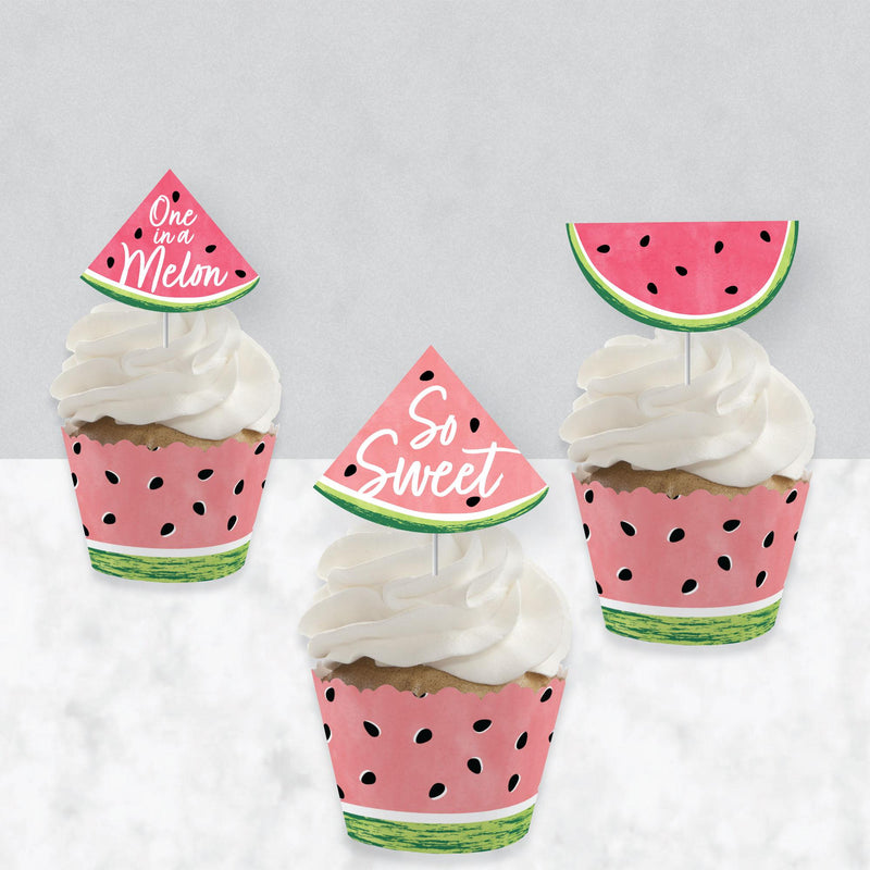 Sweet Watermelon - Cupcake Decoration - Fruit Party Cupcake Wrappers and Treat Picks Kit - Set of 24