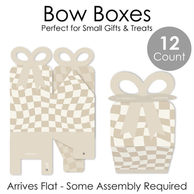 Tan Checkered Party - Square Favor Gift Boxes - Bow Boxes - Set of 12