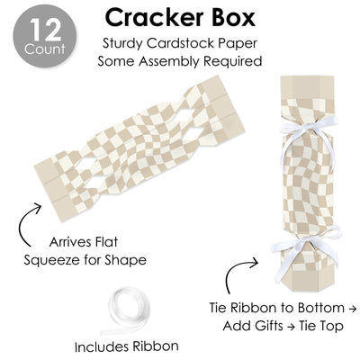 Tan Checkered Party - No Snap Party Table Favors - DIY Cracker Boxes - Set of 12