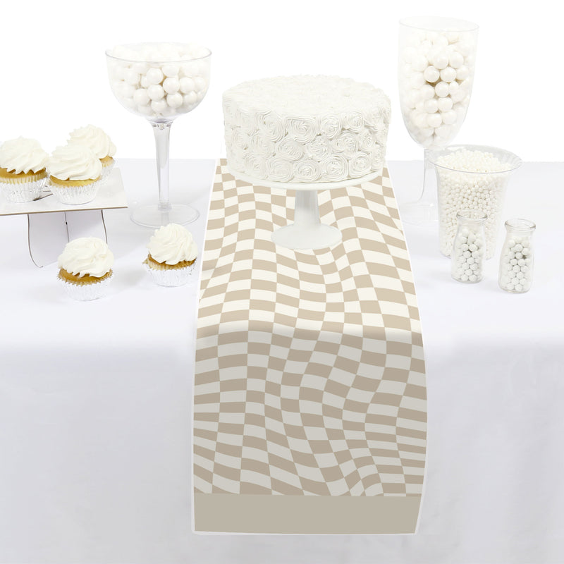 Tan Checkered Party - Petite Paper Table Runner - 12 x 60 inches