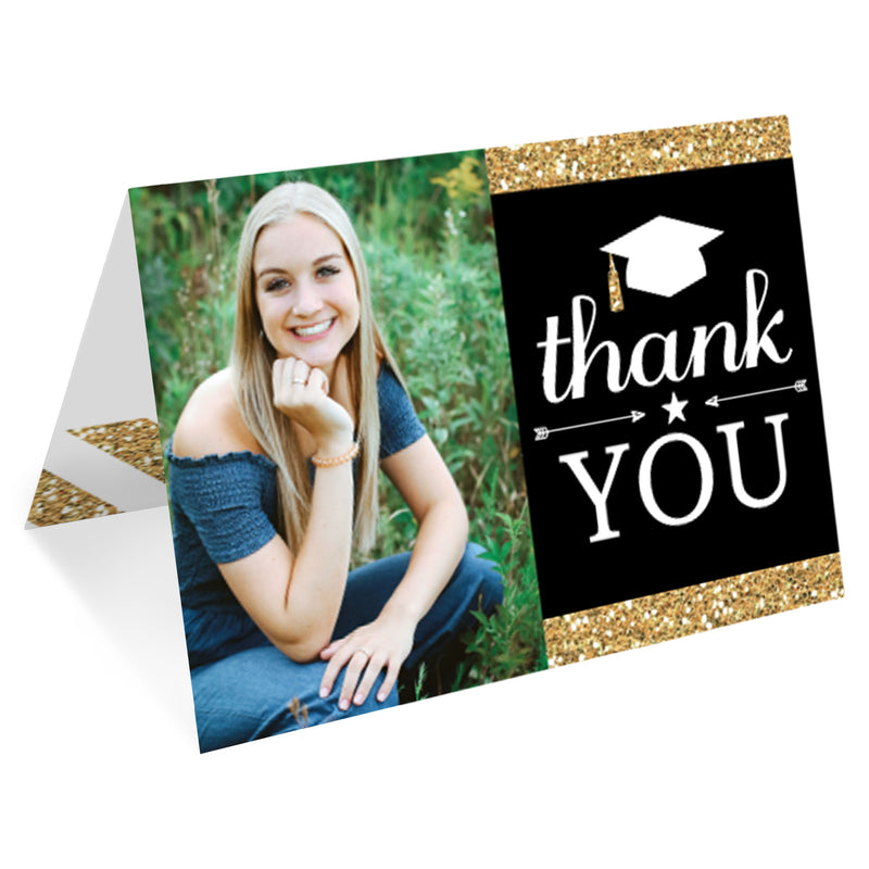 Tassel Worth The Hassle - Gold - Custom Graduation Party Photo Thank You Cards with Envelopes - Set of 8