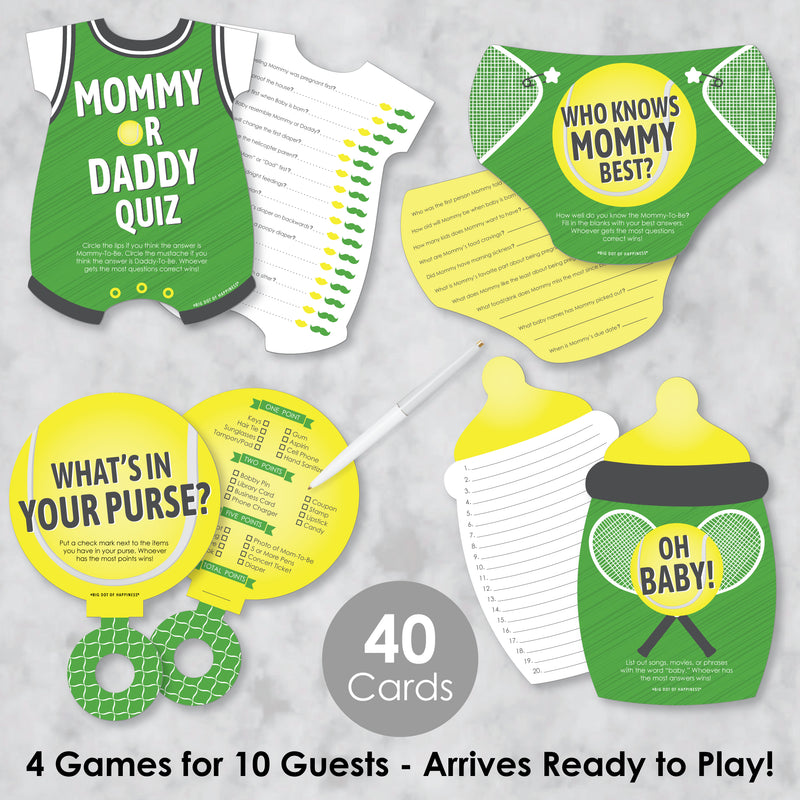 You Got Served - Tennis - 4 Tennis Ball Baby Shower Games - 10 Cards Each - Gamerific Bundle