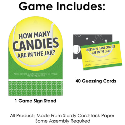 You Got Served - Tennis - How Many Candies Baby Shower or Tennis Ball Birthday Party Game - 1 Stand and 40 Cards - Candy Guessing Game