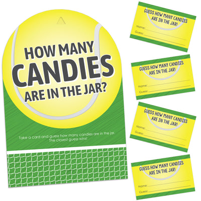 You Got Served - Tennis - How Many Candies Baby Shower or Tennis Ball Birthday Party Game - 1 Stand and 40 Cards - Candy Guessing Game