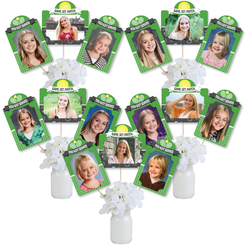 You Got Served - Tennis - Baby Shower or Tennis Ball Birthday Party Picture Centerpiece Sticks - Photo Table Toppers - 15 Pieces