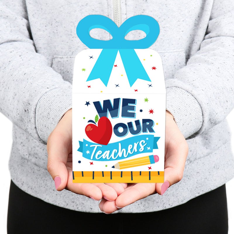 Thank You Teachers - Square Favor Gift Boxes - Teacher Appreciation Bow Boxes - Set of 12