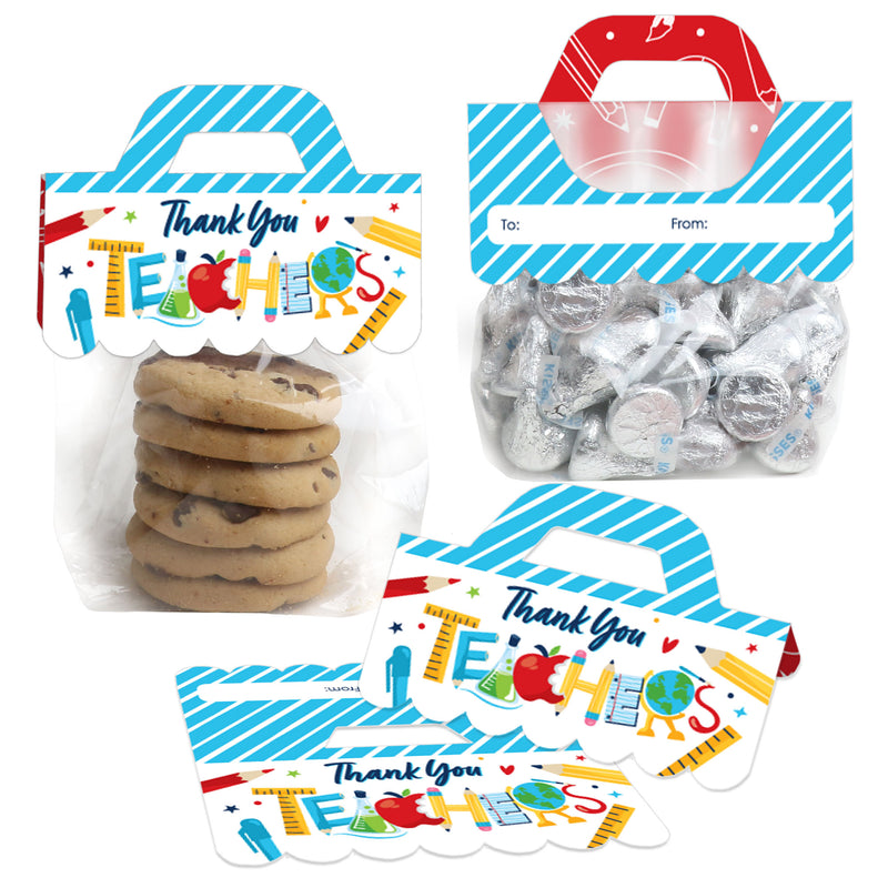 Thank You Teachers - DIY Teacher Appreciation Clear Goodie Favor Bag Labels - Candy Bags with Toppers - Set of 24