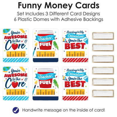 Thank You Teachers - DIY Assorted Teacher Appreciation Cash Holder Gift - Funny Money Cards - Set of 6