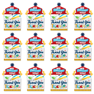 Thank You Teachers - Treat Box Party Favors - Teacher Appreciation Goodie Gable Boxes - Set of 12