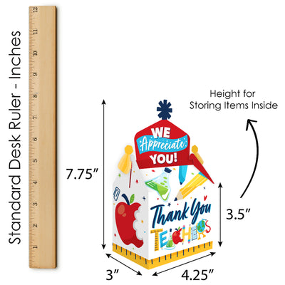 Thank You Teachers - Treat Box Party Favors - Teacher Appreciation Goodie Gable Boxes - Set of 12