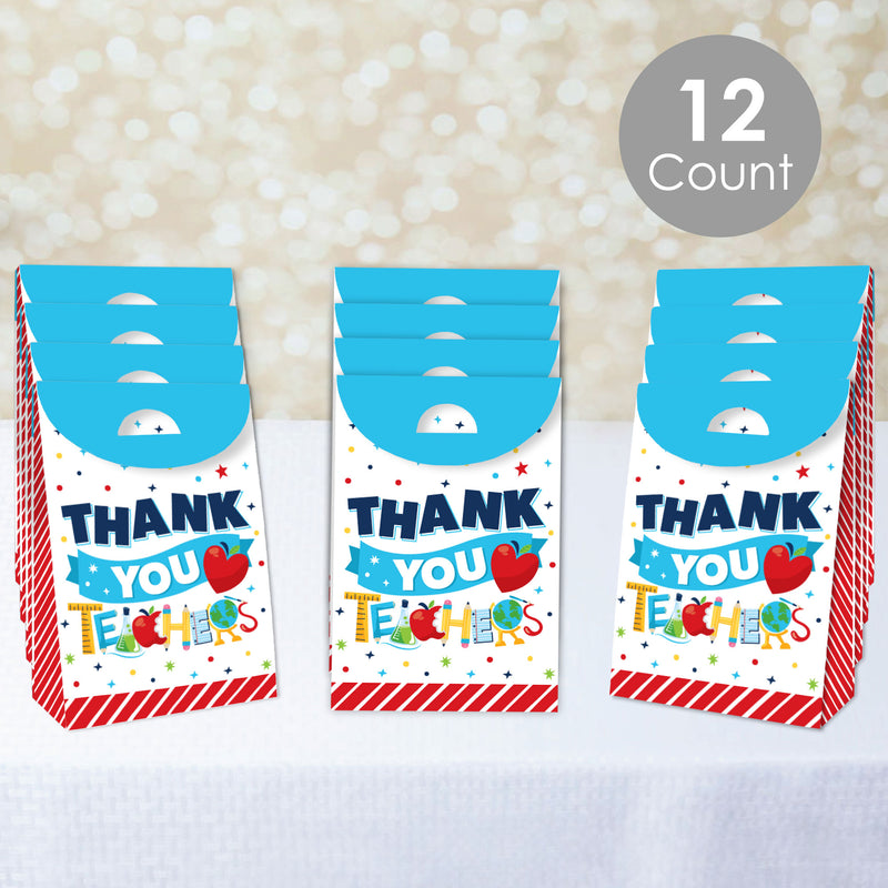 Thank You Teachers - Teacher Appreciation Gift Favor Bags - Party Goodie Boxes - Set of 12